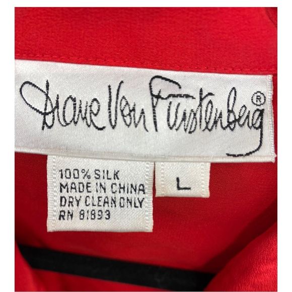 Vintage Diane Von Furstenberg Red Silk Blouse with Gold Embroidery size L - Picture 8 of 8